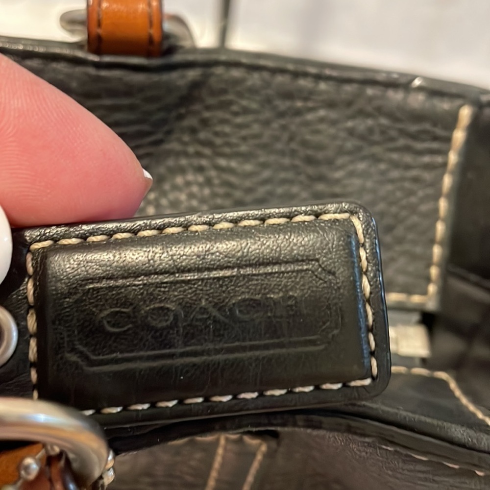 COACH black satchel purse with brown leather straps - Picture 4 of 12